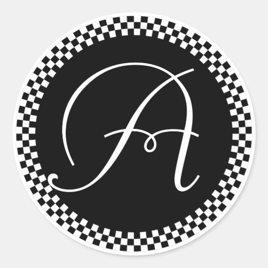 Monogram Sticker BlackCheckerboard Cirkelontwerp (Voorkant)