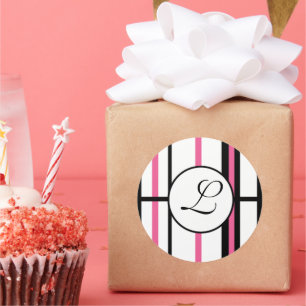 Monogram Sticker Stripes roze zwart-wit