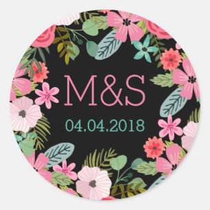 Monogram stickers Boho floral bruiloft