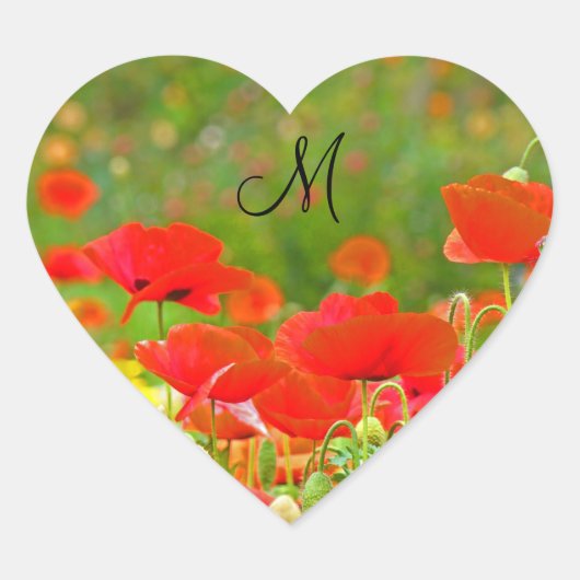 Monogram stickers Kaarten Seals Red Poppy Flowers (Voorkant)