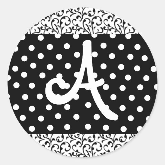 Monogram stickers zwart-wit stippen & damast (Voorkant)