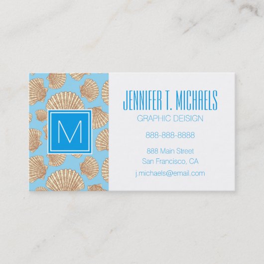 Monogram  stijl Seashell Patroon Visitekaartje (Voorkant)