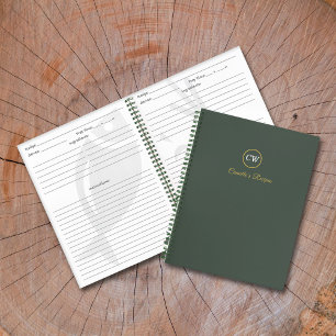 Monogram Stijlvol Goud & Bosgroen Notitieboek