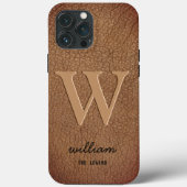 Monogram stijlvol goudschrift, bruin leder Case-Mate iPhone case (Achterkant)