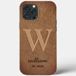 Monogram stijlvol goudschrift, bruin leder Case-Mate iPhone case