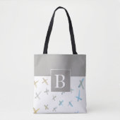 monogram stijlvol grijs abstract kunstontwerp tote bag (Voorkant)