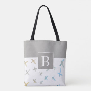 monogram stijlvol grijs abstract kunstontwerp tote bag