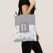 monogram stijlvol grijs abstract kunstontwerp tote bag (Dichtbij)