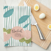 Monogram  stijlvol Manuscript Retro Floral blauw Theedoek (Quarter Fold)