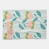 Monogram  stijlvol Manuscript Retro Floral blauw Theedoek (Horizontaal)