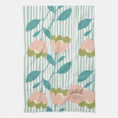 Monogram  stijlvol Manuscript Retro Floral blauw Theedoek (Verticaal)