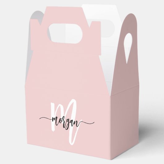 Monogram Stijlvol Modern Blush Pink Bedankdoosjes (Geopend)