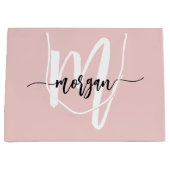 Monogram Stijlvol Modern Blush Pink Script Groot Cadeauzakje (Voorkant)