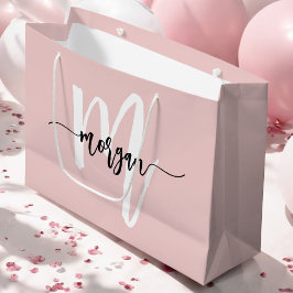 Monogram Stijlvol Modern Blush Pink Script Groot Cadeauzakje