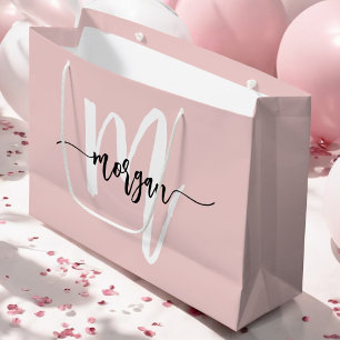 Monogram Stijlvol Modern Blush Pink Script Groot Cadeauzakje