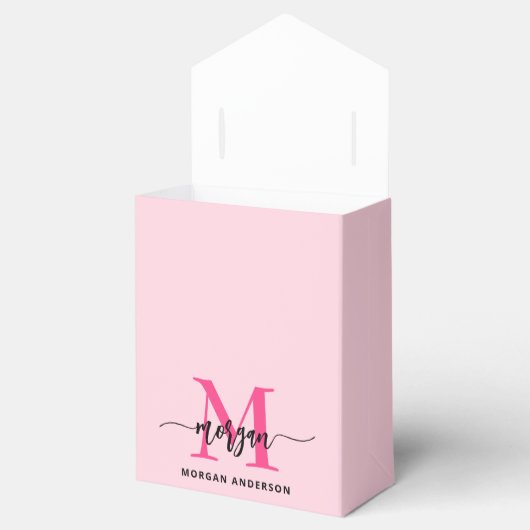 Monogram Stijlvol Modern Hot Pink Bedankdoosjes (Geopend)
