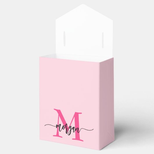 Monogram Stijlvol Modern Hot Pink Bedankdoosjes (Geopend)