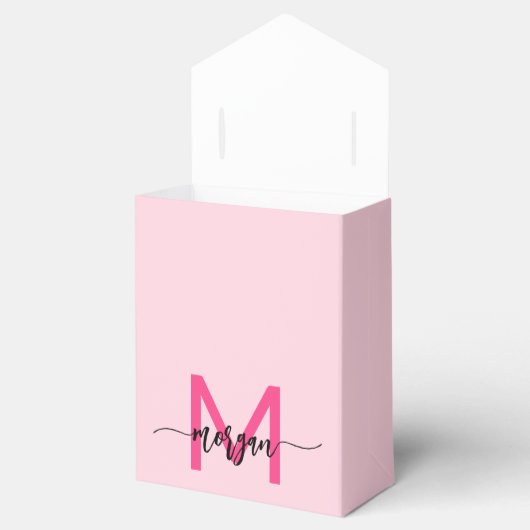 Monogram Stijlvol Modern Hot Pink Bedankdoosjes (Geopend)