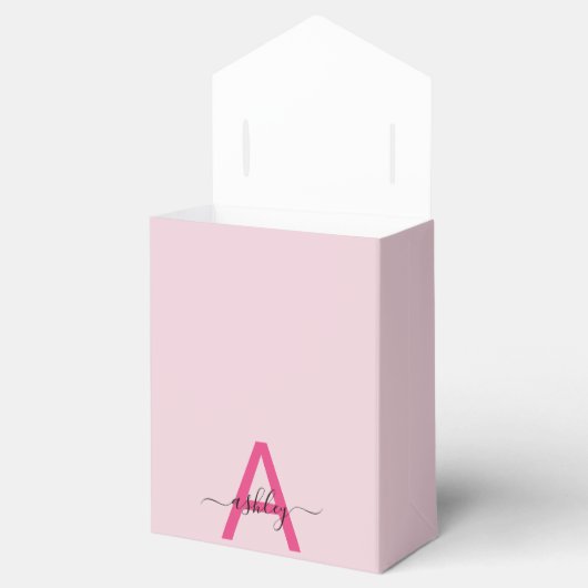 Monogram Stijlvol Modern Hot Pink Bedankdoosjes (Geopend)