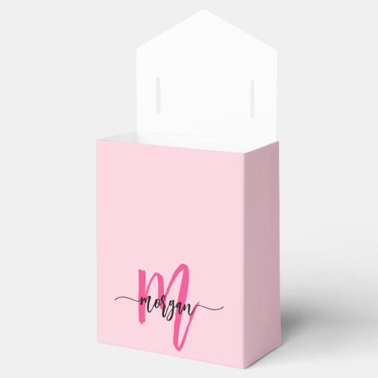 Monogram Stijlvol Modern Hot Pink Bedankdoosjes (Geopend)