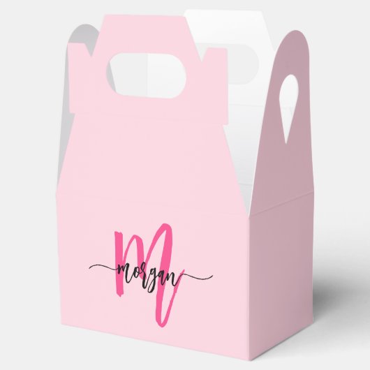 Monogram Stijlvol Modern Hot Pink Bedankdoosjes (Geopend)