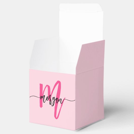 Monogram Stijlvol Modern Hot Pink Bedankdoosjes (Geopend)