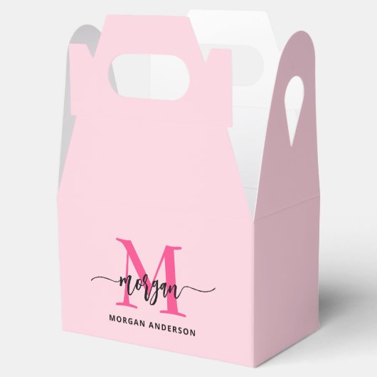 Monogram Stijlvol Modern Hot Pink Bedankdoosjes (Geopend)