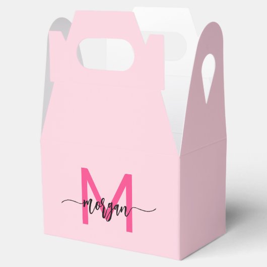 Monogram Stijlvol Modern Hot Pink Bedankdoosjes (Geopend)