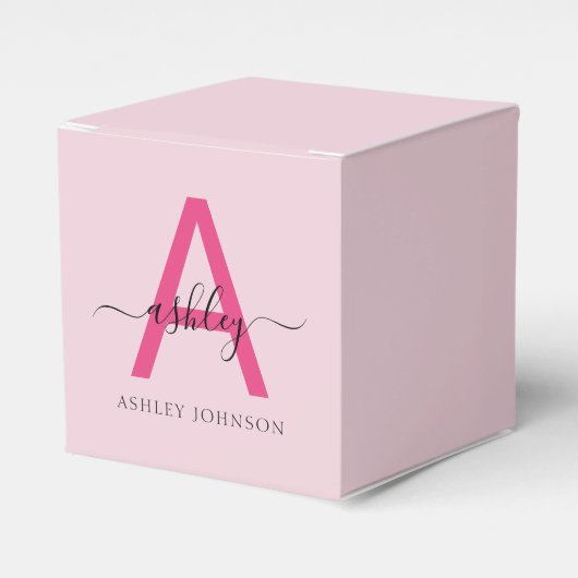 Monogram Stijlvol Modern Hot Pink Bedankdoosjes (Voorkant Zijde)