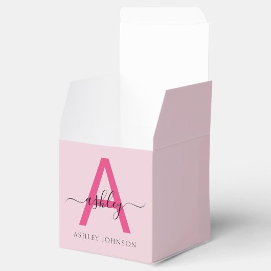 Monogram Stijlvol Modern Hot Pink Bedankdoosjes (Geopend)