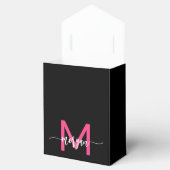 Monogram Stijlvol Modern Hot Pink Black Bedankdoosjes (Geopend)