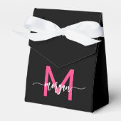 Monogram Stijlvol Modern Hot Pink Black Bedankdoosjes (Voorkant Zijde)