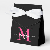 Monogram Stijlvol Modern Hot Pink Black Bedankdoosjes (Voorkant Zijde)