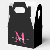 Monogram Stijlvol Modern Hot Pink Black Bedankdoosjes (Geopend)