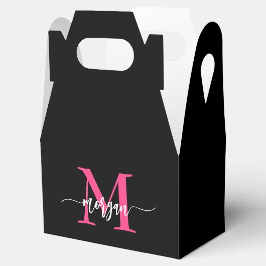 Monogram Stijlvol Modern Hot Pink Black Bedankdoosjes (Geopend)