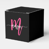 Monogram Stijlvol Modern Hot Pink Black Bedankdoosjes (Voorkant Zijde)