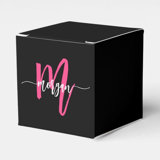 Monogram Stijlvol Modern Hot Pink Black Bedankdoosjes (Voorkant Zijde)