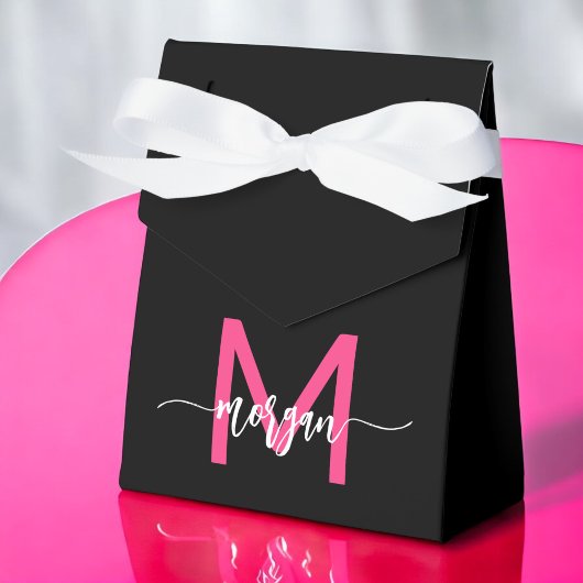 Monogram Stijlvol Modern Hot Pink Black Bedankdoosjes