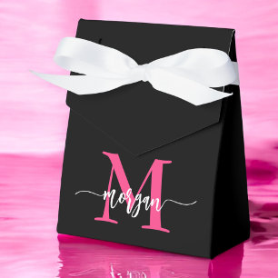 Monogram Stijlvol Modern Hot Pink Black Bedankdoosjes