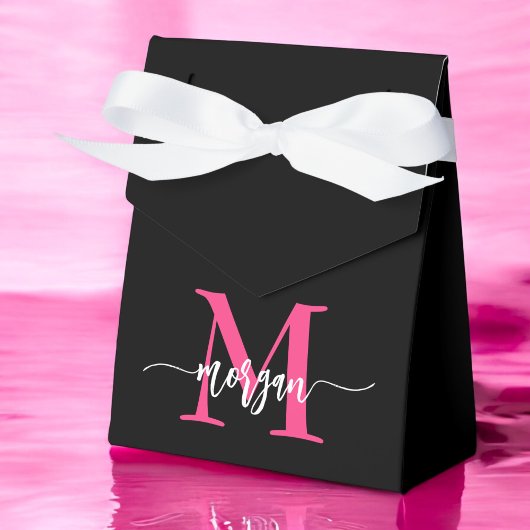 Monogram Stijlvol Modern Hot Pink Black Bedankdoosjes
