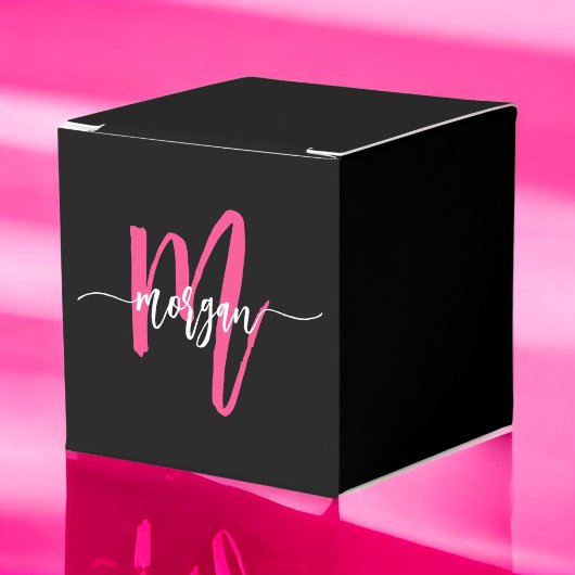 Monogram Stijlvol Modern Hot Pink Black Bedankdoosjes