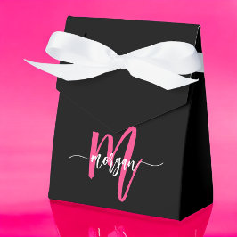 Monogram Stijlvol Modern Hot Pink Black Bedankdoosjes