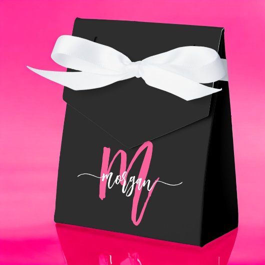 Monogram Stijlvol Modern Hot Pink Black Bedankdoosjes