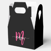Monogram Stijlvol Modern Hot Pink Black Bedankdoosjes (Geopend)