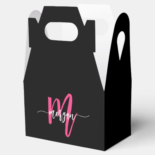 Monogram Stijlvol Modern Hot Pink Black Bedankdoosjes (Geopend)
