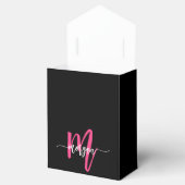 Monogram Stijlvol Modern Hot Pink Black Bedankdoosjes (Geopend)