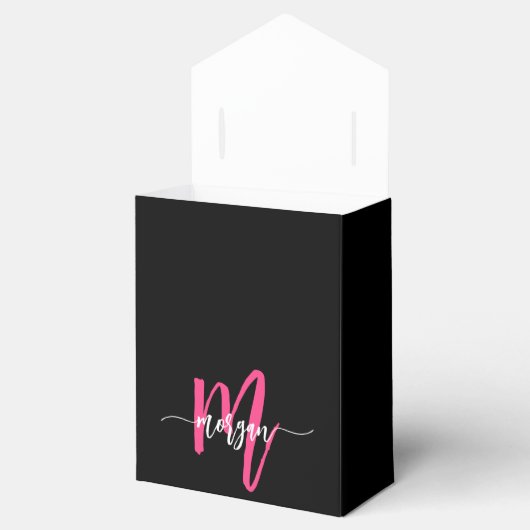 Monogram Stijlvol Modern Hot Pink Black Bedankdoosjes (Geopend)