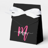 Monogram Stijlvol Modern Hot Pink Black Bedankdoosjes (Voorkant Zijde)