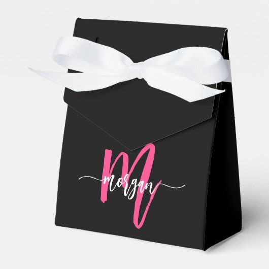 Monogram Stijlvol Modern Hot Pink Black Bedankdoosjes (Voorkant Zijde)