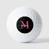 Monogram Stijlvol Modern Hot Pink Black Golfballen (Voorkant)